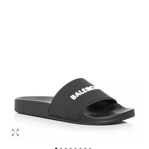 Balenciaga Black Slides with White Logo